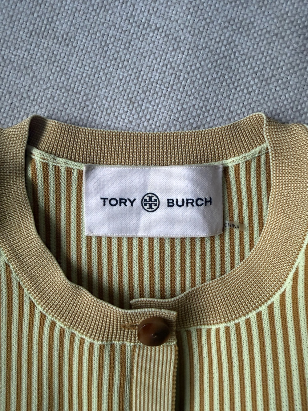 Tory Burch Yellow Striped Ribbed Button-Front Cardigan - Picture 3 of 4